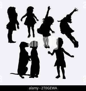 children playing and jumping silhouette Stock Vector