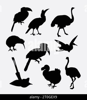 toucan, kiwi, and ostrich bird silhouette Stock Vector