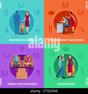 Psychological causes of family conflict flat design concept set  vector illustration Stock Vector