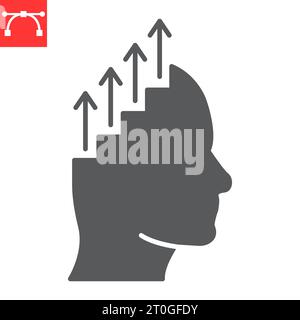 Self development glyph icon, progress and goals, human head shape ladder vector icon, vector graphics, editable stroke solid sign, eps 10. Stock Vector