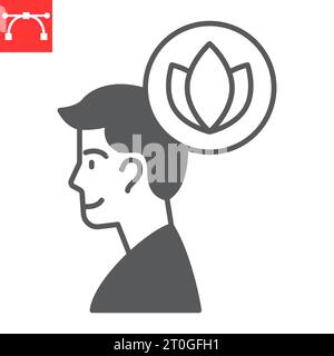 Smile man with lotus glyph icon, positive and reflection, mindfulness vector icon, vector graphics, editable stroke solid sign, eps 10. Stock Vector