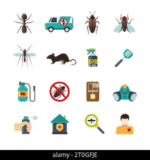 Home pest control expert exterminator service flat icons set with rat and cockroach abstract isolated vector illustration Stock Vector