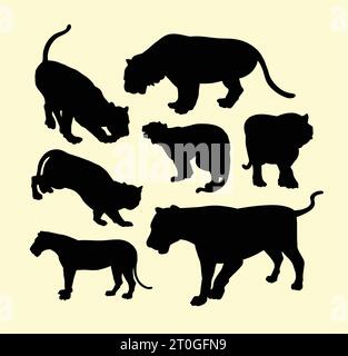 tiger and panther wild animal silhouette Stock Vector