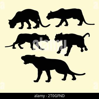 tiger and panther wild animal silhouette Stock Vector