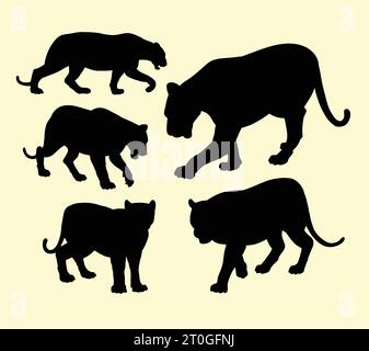 tiger and panther wild animal silhouette Stock Vector