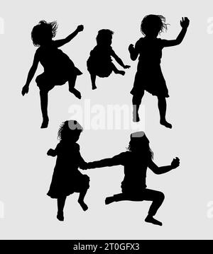 kid jumping, playing and sport training silhouette Stock Vector