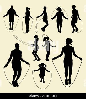 jump rope sport training silhouette Stock Vector