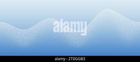 White abstract winter hills with snow. Noisy grainy blue background. Dotted sand mountains with stipple grunge effect. Wavy dust sprayed illustration Stock Vector