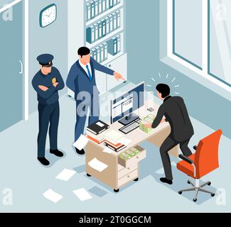 Money laundering isometric background with official trapped red handed on bribe vector illustration Stock Vector