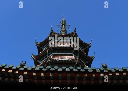 Photo of an ancient pagoda in a Chinese temple Stock Photo