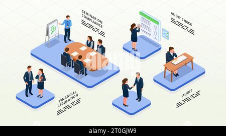 Financial regulation isometric concept with bank audit and compliance symbols vector illustration Stock Vector