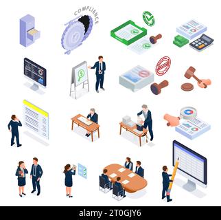 Financial regulation isolated icons set with bank legal requirements and compliance isolated vector illustration Stock Vector