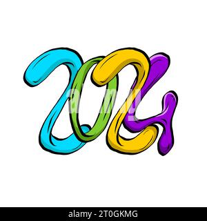 colorful 2024 vector design in cartoon style. suitable for poster, t-shirt design, banner, invitation, etc. Stock Vector