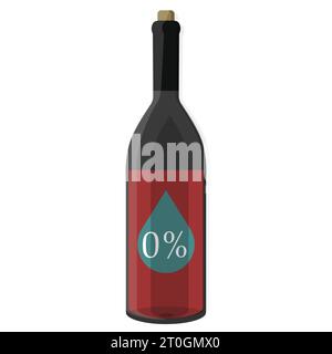 Alcohol free wine. Vector illustration. Bottle of non alcoholic wine with drop icon. Stock Vector