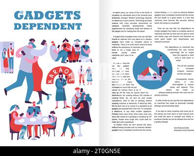 Gadgets dependent infographics layout with people constantly using electronic devices in public places and outdoors vector illustration Stock Vector