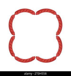 Square frame and sausages. Vector illustration on blank background. Stock Vector
