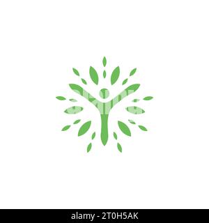 People logo, Wellness Logo. Leaf and People Combination on White Background. Usable for Nature, Cosmetics, Healthcare and Beauty Logos. Icon, Vector Stock Vector