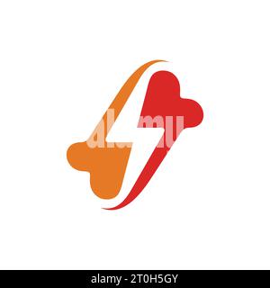 Love lightning bolt Logo, Heart with lightning bolt icon Stock Vector