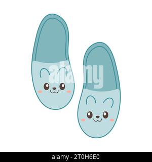 Cute homely cosy slippers with muzzle. Vector illustration isolated on white background Stock Vector