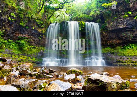 Sgwd Yr Eira Waterfall, Four Waterfalls Walk, Brecon Beacons National Park, Wales, UK Stock Photo