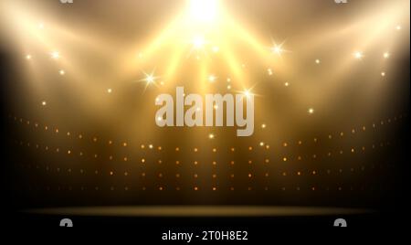 Golden stage stadium with rays of spotlights and star shining background. Vector illustration Stock Vector