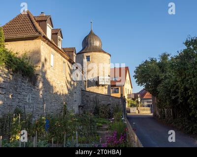 Old town wall, Rumorknechtsturm, old town tower, Sommerhausen, Mainfranken, Lower Franconia, Franconia, Bavaria, Germany Stock Photo