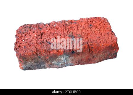 Old red brick isolated on white background. Single red clay rough brick. Stock Photo