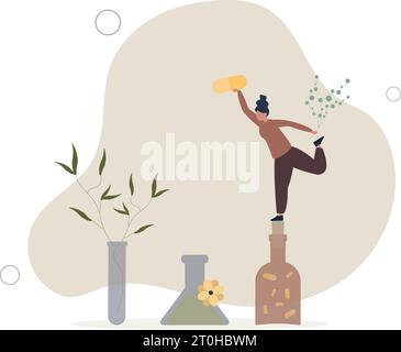 Homeopathy and herbal medicine using natural herb pills.Organic medication and disease cure with alternative healing.flat vector illustration Stock Vector