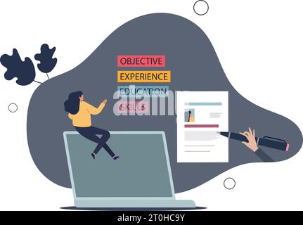 Resume writing and CV typing for vacancy application.Write objectives, experience, skills and education on letter for human resources . Stock Vector