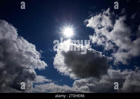 Dramatic cloudscape with (cumulus) clouds and sunrays, thunderclouds, rain clouds, Austria Stock Photo