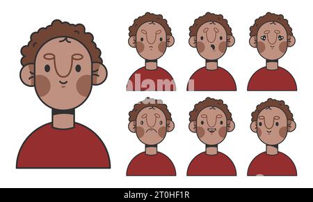 Cool boy character emotions.face construction Stock Vector