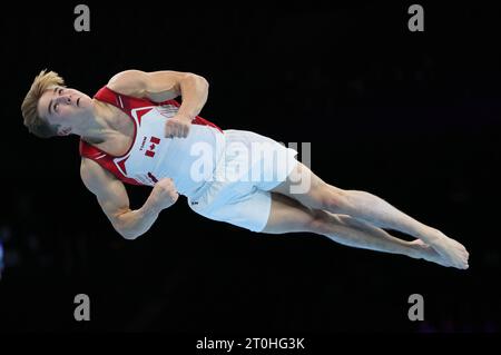 Antwerp, Belgium. 07th Oct, 2023. Canada's Felix Dolci pictured in action at the floor during the apparatus finals at the Artistic Gymnastics World Championships, in Antwerp, Saturday 07 October 2023. The Worlds take place in Antwerp from 30 September to 08 October. BELGA PHOTO BENOIT DOPPAGNE Credit: Belga News Agency/Alamy Live News Stock Photo