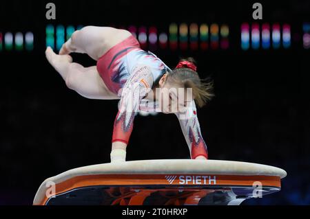 Antwerp, Belgium. 07th Oct, 2023. Japan's Shoko Miyata pictured in action at the vault during the apparatus finals at the Artistic Gymnastics World Championships, in Antwerp, Saturday 07 October 2023. The Worlds take place in Antwerp from 30 September to 08 October. BELGA PHOTO BENOIT DOPPAGNE Credit: Belga News Agency/Alamy Live News Stock Photo