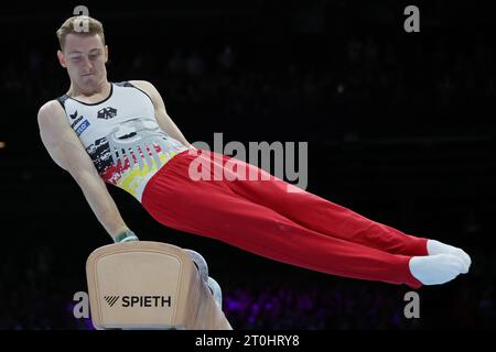 Antwerp, Belgium. 07th Oct, 2023. Germany's Nils Dunkel pictured in action at the pommel horse during the apparatus finals at the Artistic Gymnastics World Championships, in Antwerp, Saturday 07 October 2023. The Worlds take place in Antwerp from 30 September to 08 October. BELGA PHOTO BENOIT DOPPAGNE Credit: Belga News Agency/Alamy Live News Stock Photo