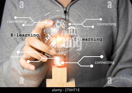 Concept of teaching and learning management system via network By focusing on the student as the center in teaching and learning combined with studyin Stock Photo
