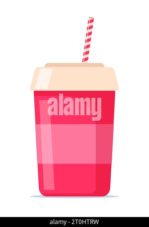Disposable paper beverage cup for soda with drinking straw. Vector flat isolated illustration Stock Vector