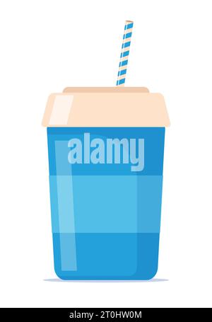 Disposable paper beverage cup for soda with drinking straw. Vector flat isolated illustration Stock Vector