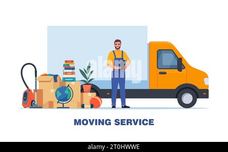 https://l450v.alamy.com/450v/2t0hwwe/moving-service-truck-and-household-items-moving-to-new-house-service-man-in-uniform-package-transportation-things-clothes-furniture-vector-ill-2t0hwwe.jpg