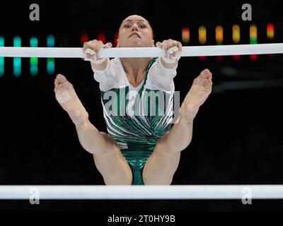 Antwerp, Belgium. 07th Oct, 2023. Algerian Nemour Kaylia pictured in action at the uneven bars during the apparatus finals at the Artistic Gymnastics World Championships, in Antwerp, Saturday 07 October 2023. The Worlds take place in Antwerp from 30 September to 08 October. BELGA PHOTO BENOIT DOPPAGNE Credit: Belga News Agency/Alamy Live News Stock Photo