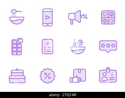 sweet shop line icons in two colors Stock Vector