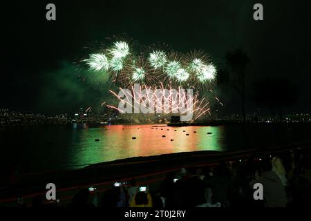 Seoul, South Korea. 7th Oct, 2023. Fireworks explode during an annual fireworks festival in Seoul, South Korea, Oct. 7, 2023. Credit: Wang Yiliang/Xinhua/Alamy Live News Stock Photo