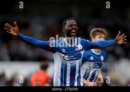 Hartlepool United's Mani Dieseruvwe during the Vanarama National League  match between Altrincham and Hartlepool United at Moss Lane, Altrincham on  Tuesday 19th September 2023. (Photo: Scott Llewellyn