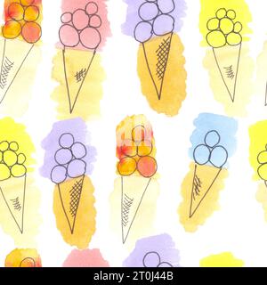 Bright seamless pattern with icecream cones on the white background Stock Photo