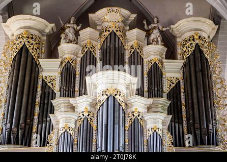 The baroque organ of the Catholic parish church of St. Johannes Baptist, Borgentreich, Höxter district, North Rhine-Westphalia, Germany, Europe Stock Photo