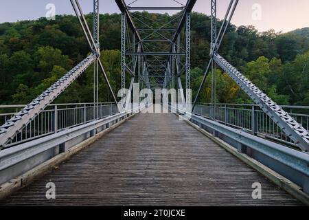 Steel trusses of the Fayette Station Bridge over the New River in West Virginia Stock Photo