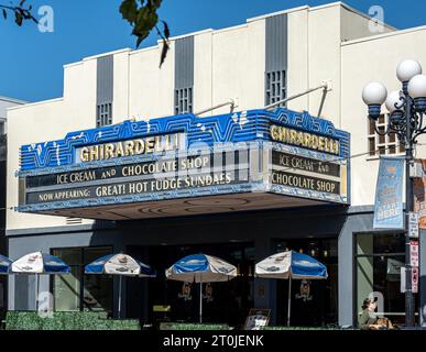 Facade of the Former Casino Theater now Ghirardelli Ice Cream and Chocolate Shop, San Diego, California Stock Photo