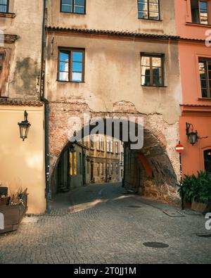 Cobblestone street scene in the Old Town of Lublin, Poland Stock Photo