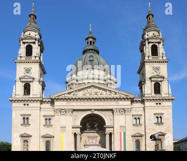 two bell towers and dome of St. Stephen s Basilica in BUDAPEST in HUNGARY in Europe Stock Photo