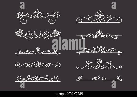 Vector Decorative Linear Dividers Set. Vintage Frame Design Elements, Filigree, Decorative Borders, Page Decorations, Dividers Isolated Stock Vector