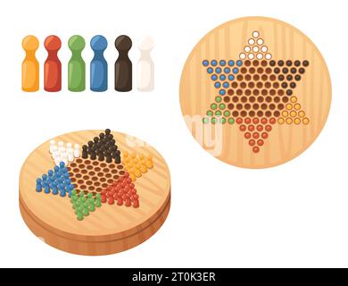 Chinese checkers with round wooden board vector illustration isolated on white background Stock Vector